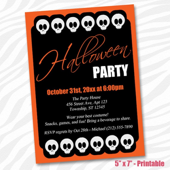 PRINTABLE Halloween Party Invitations - Skulls Black & Orange Il_570xn