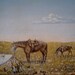 Mid Century Western Cowboy painting oil on board framed signed