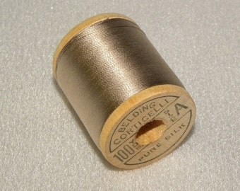Vintage Corticelli Pure Silk Hand Sewing Embroidery Thread 100 Yd. Wooden spool of Shade 7115 Turtle Dove (Dark Beige)