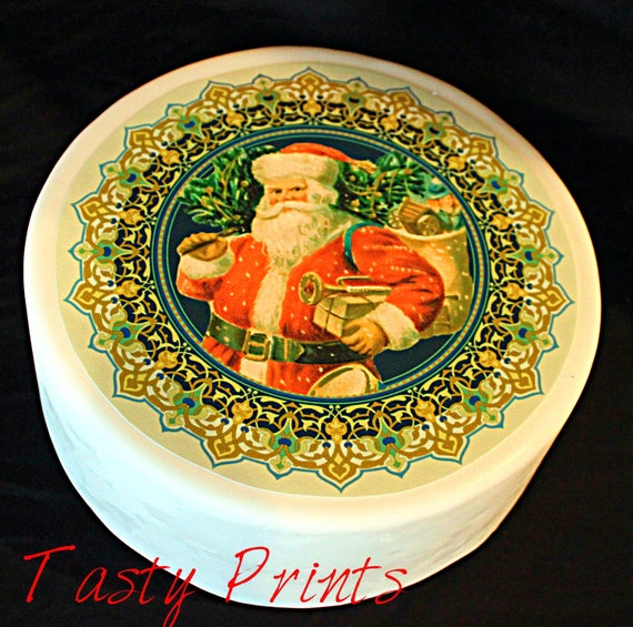 Christmas Cake Edible Print - Vintage Santa 8" round cake top Il_570xn