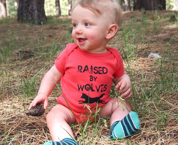 Organic Baby Onesie Pink Girls Wolf Raised By Wolves Eco