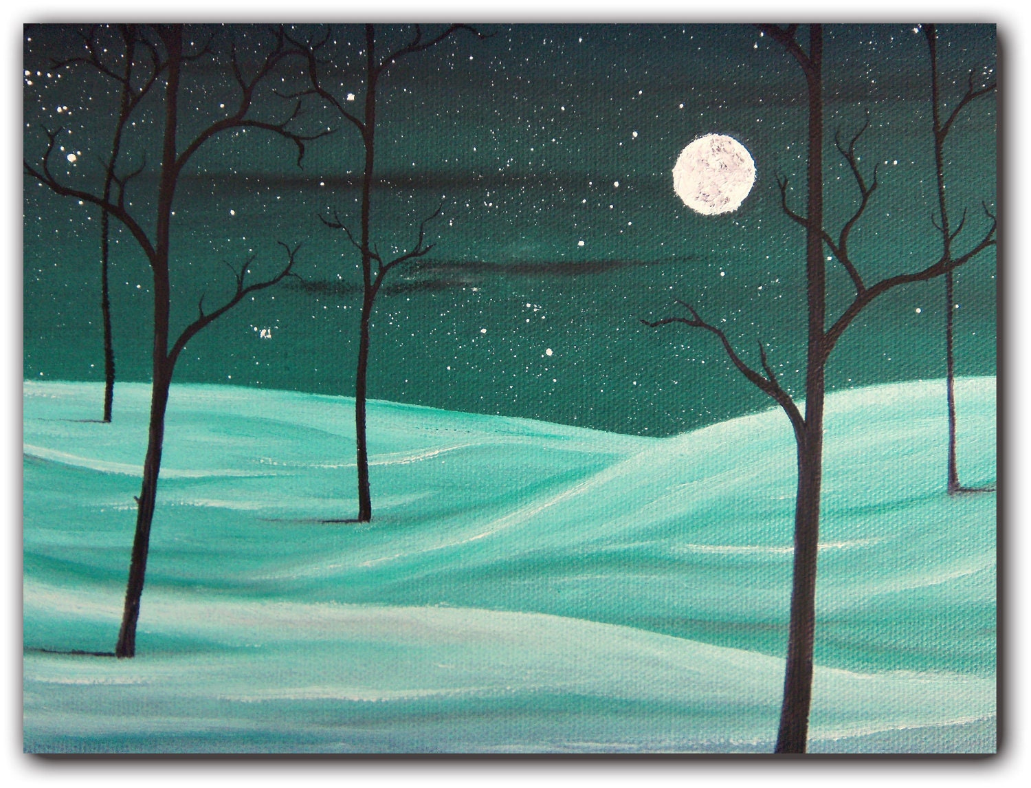 Original Winter Landscape Painting Whimsical Art by BingArt