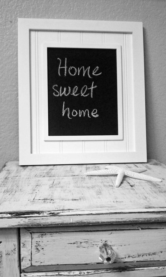 Decorative chalkboard board in white wooden frame