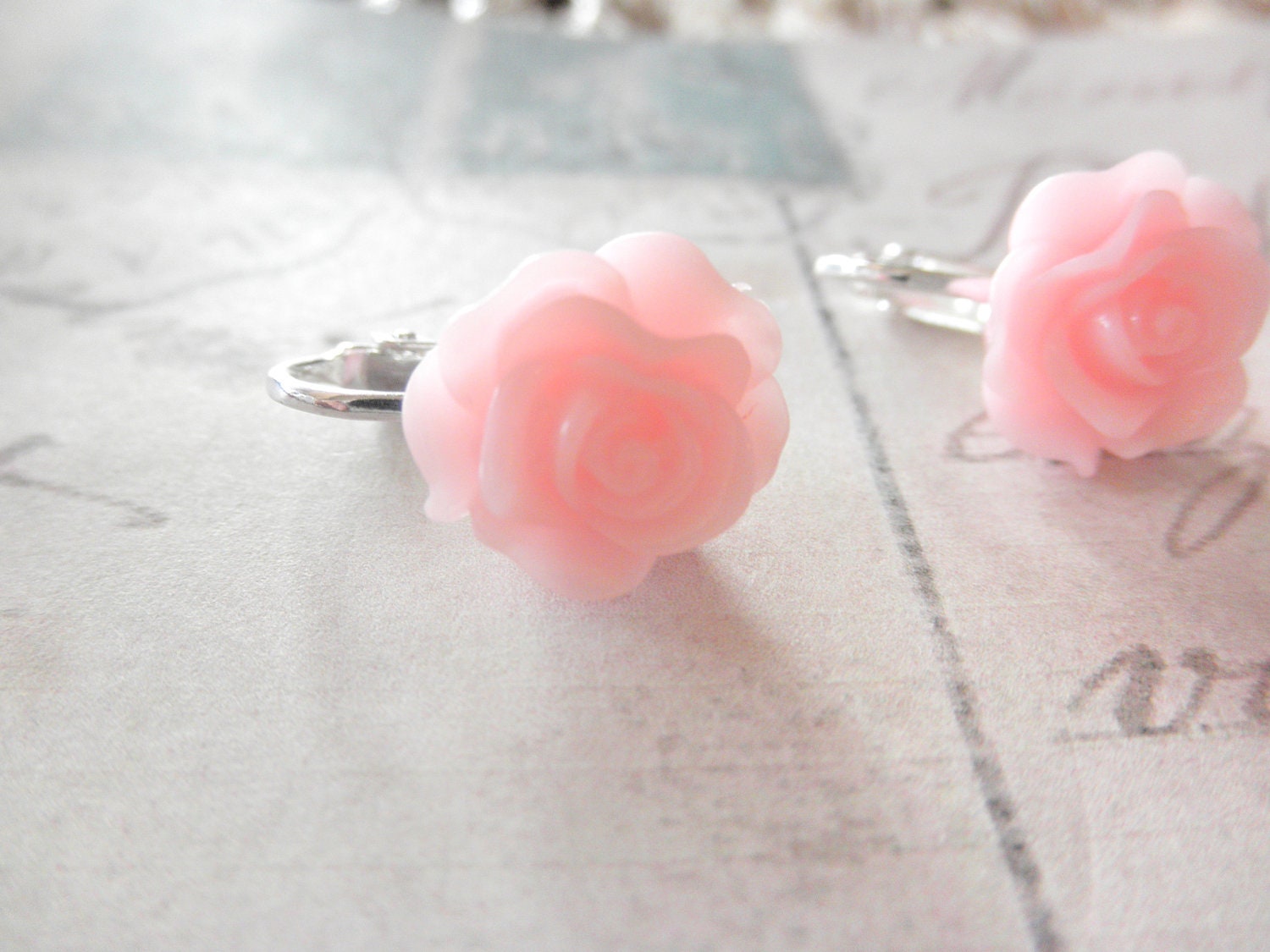 Girls Light Pink Rose Clip on Earrings