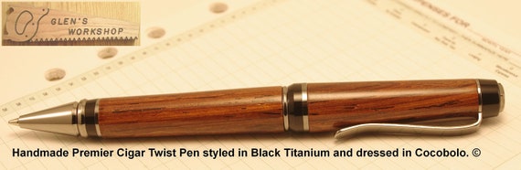 Handmade Cigar Twist Pen Blk Titanium, Cocobolo