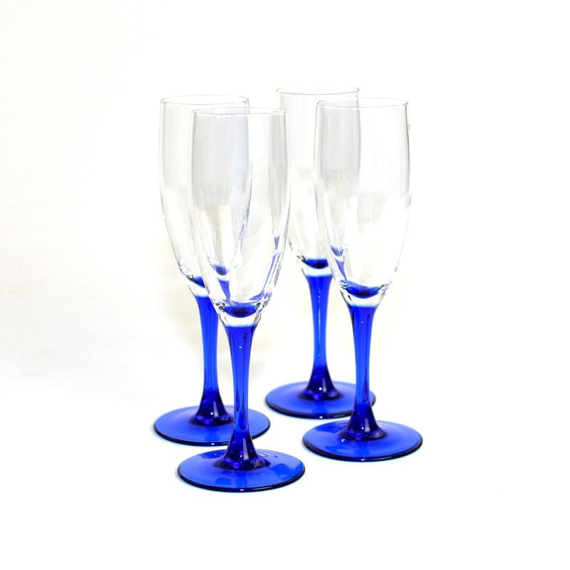 Sale Cobalt Blue Stem Champagne Flutes By Luminarc France