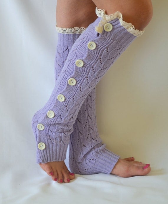 Items similar to Lavender lilac slouchy button lace leg warmers-Knit ...