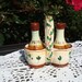 Antique ITALIAN Deruta Salt & Pepper Shakers with Holder