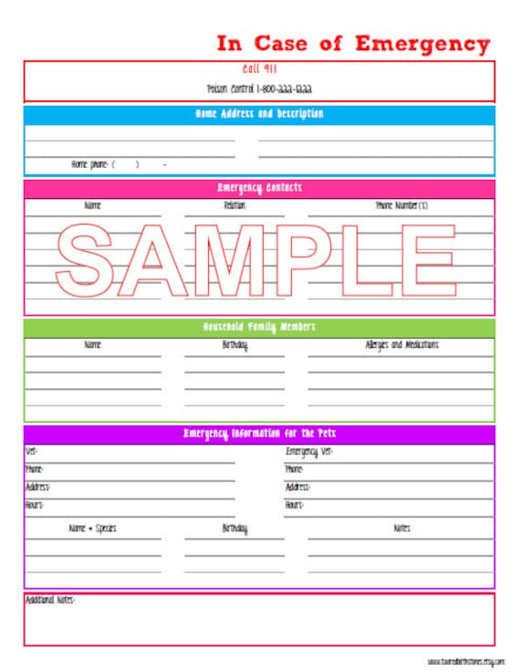 Items similar to In Case of Emergency Printable Worksheet - INSTANT ...