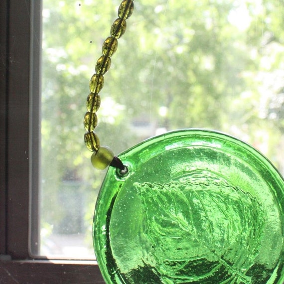 Green Leaf SunCatcher Pressed Glass Sun Catcher by WindyCityBells