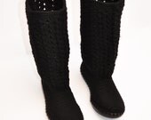 Crochet Boots Black Hand Made Laced Boots Outdoor Boots Handmade to Order