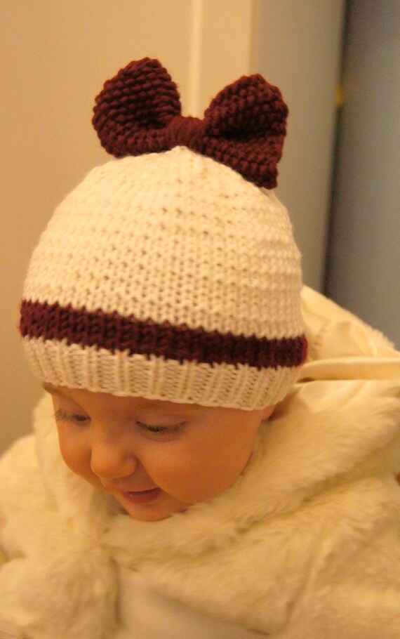 Knit Baby Hat with Bow Merino Wool Girl's Beanie by norahsnook1