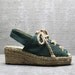 Vtg 80s Green Burlap Cut Out Chunky Platform Lace Up Espadrilles Sandals 5 M