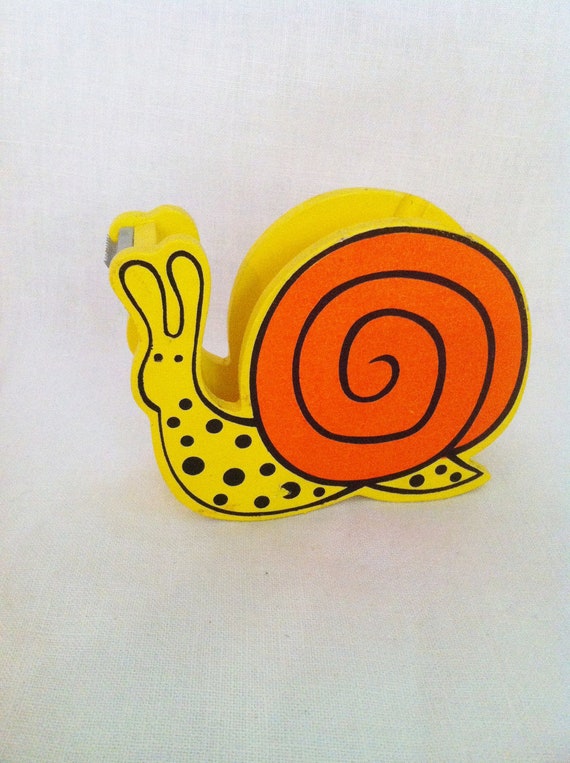 Cute retro mod yellow orange snail tape dispenser Fitz and