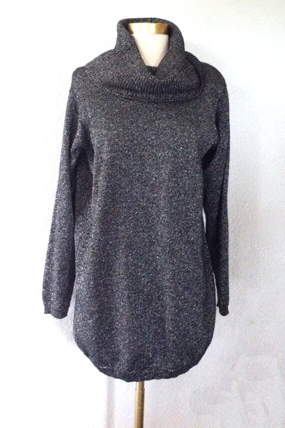Jeanne Pierre Metallic Sweater Dress Cowl Neck Warm