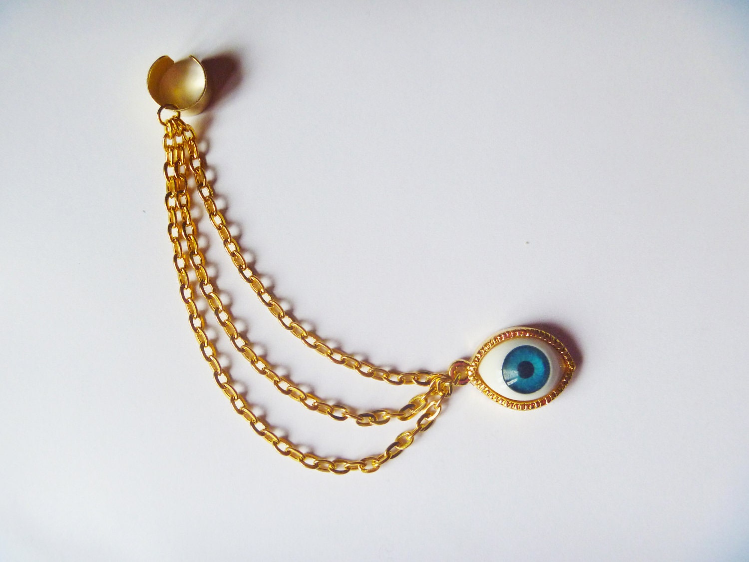 Blue Eye Gold Chain Ear Cuff