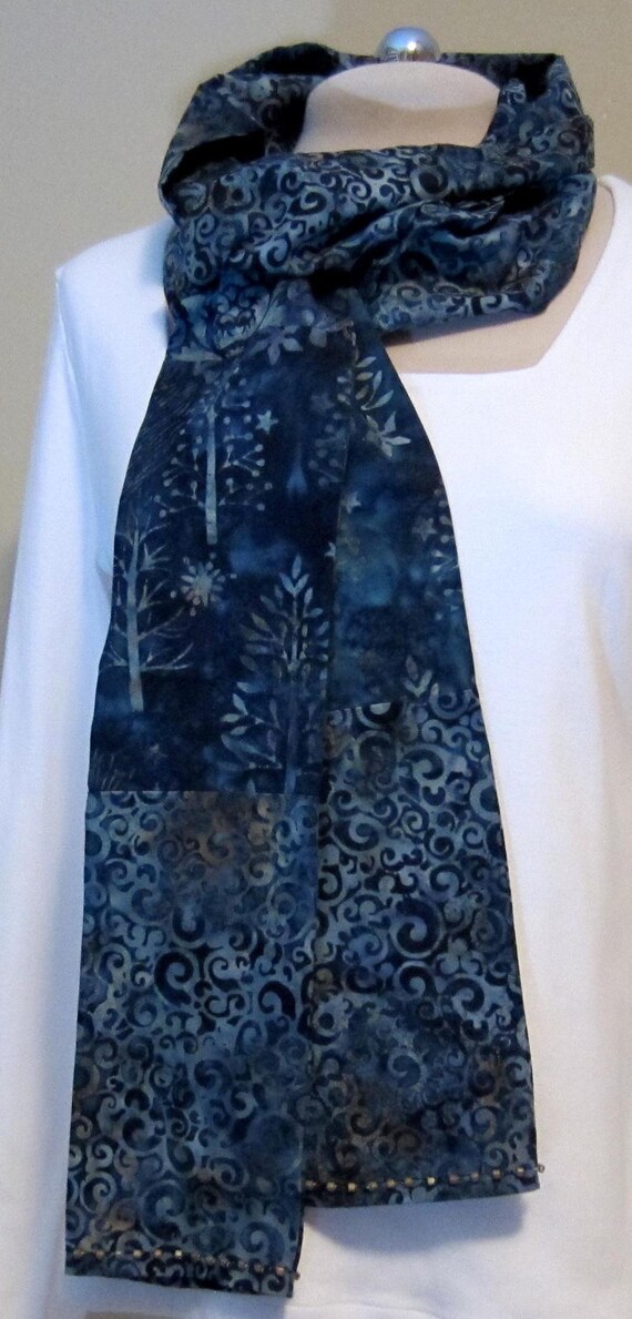 Batik Cotton Holiday Scarf Super Long Indigo Blue by BatikStudio