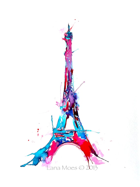 Items similar to Modern Eiffel Tower Watercolor - Paris ...