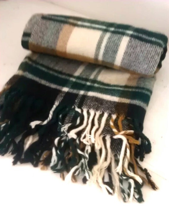 Vintage Wool Tartan Plaid Blanket Troy Leisure Blanket Made in