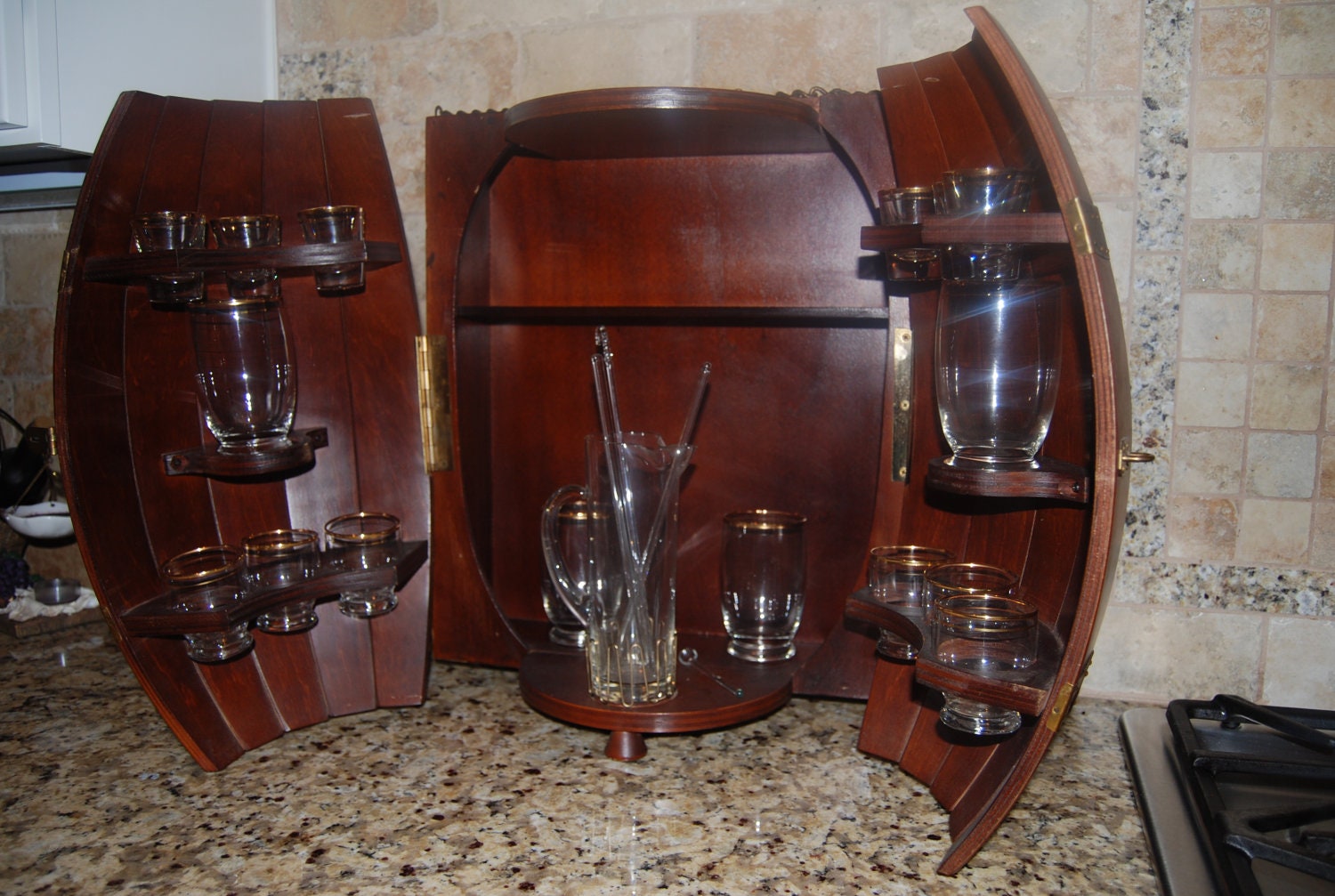 Vintage Wine Barrel Bar Set Table Top Wine Bar by RiverPickers