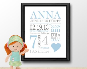 personalized baby boy gifts, baby birth announcement boy, newborn baby boy print, birth wall art, birth stats print, baby annoucement