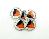 5 Fall Pumpkin and Crow Buttons. 3/4" or 20 mm Handmade Buttons.