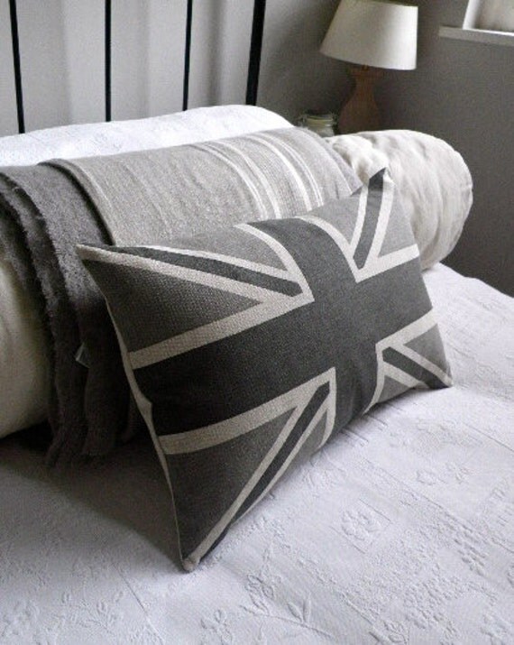 hand printed classic greys union jack flag cushion cover