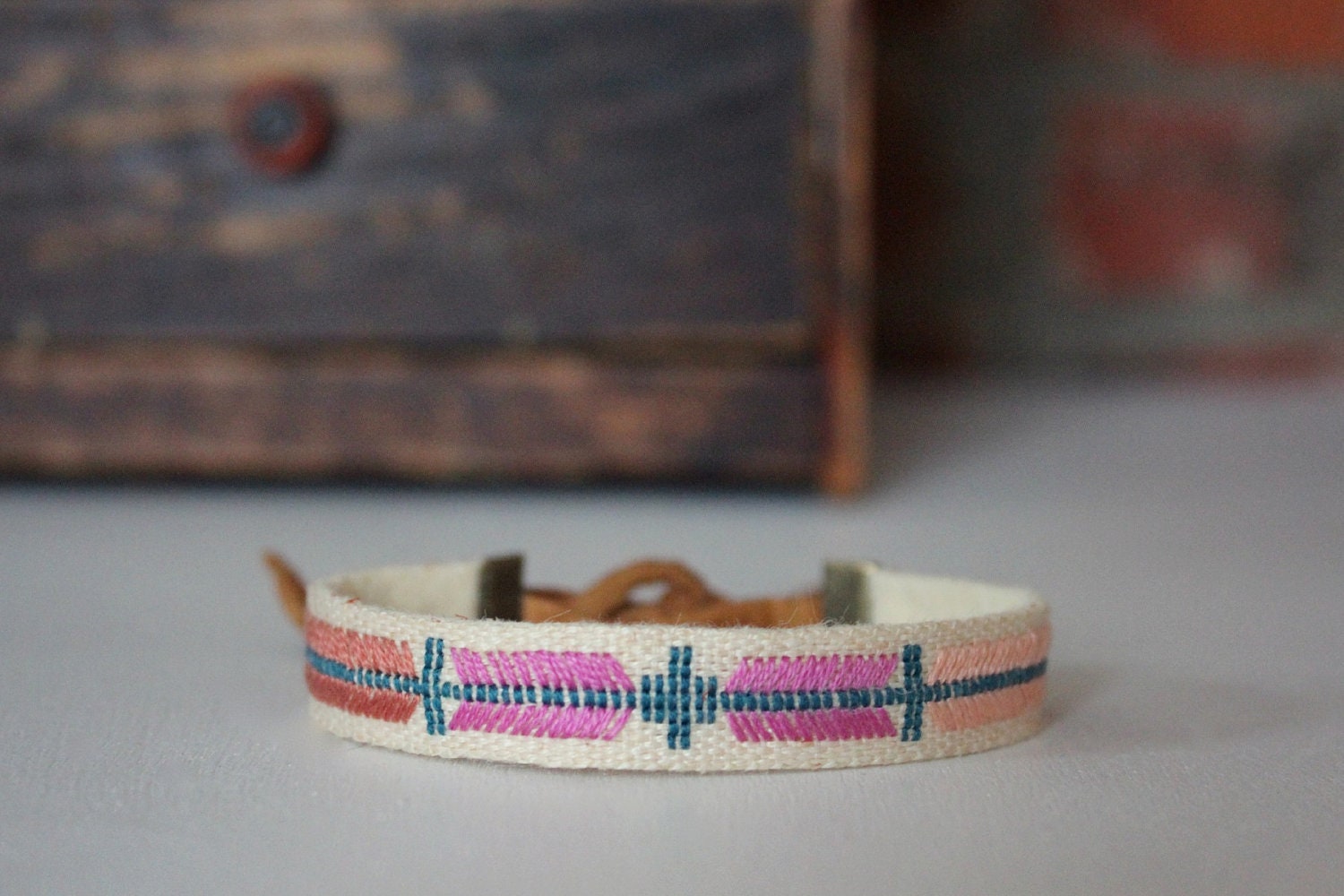 embroidered linen bracelet