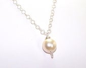 Ivory Pearl Necklace. Sterling Silver Vintage Glass Pearl Necklace. On Sale