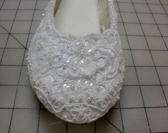 Wedding Shoes, Bridal Flats, Low Heels, Lace Embellished White, Ivory or Black
