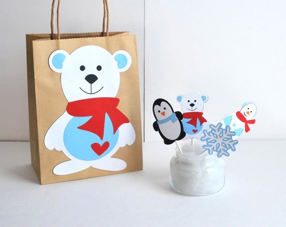 Polar bear Gift Bag, Bear Christmas Paper Gift Bag, Packing Bag, Party favor bag A462 Il_570xn