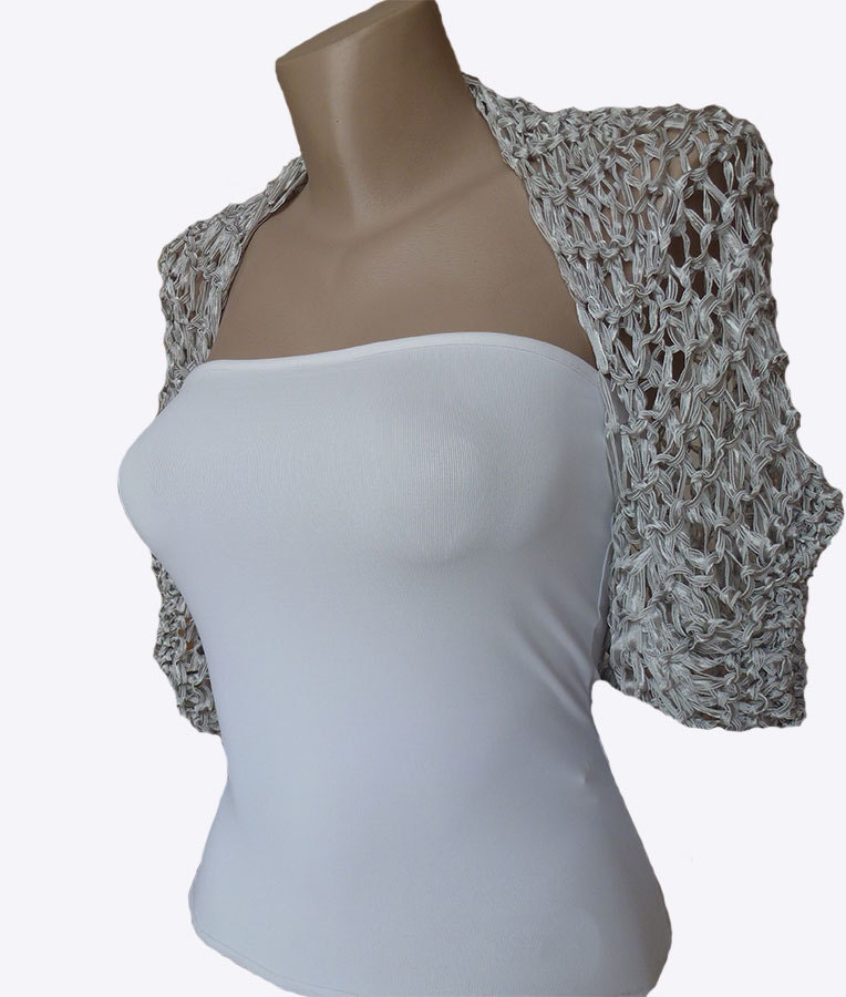 jacket for evening dress silver Silver MilenaCh by Shrug Sleeves Knit White Bolero Jacket Wrap