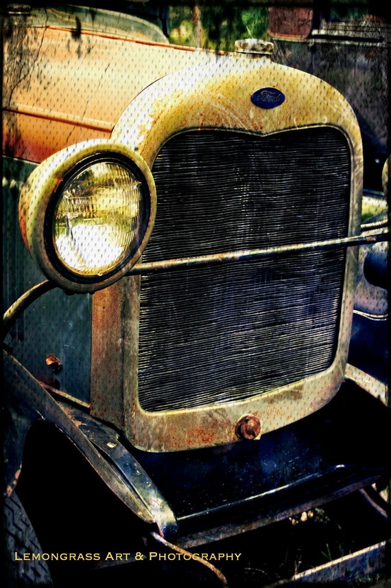 Items similar to Antique Car, Ford, Grille, Headlights, Photography