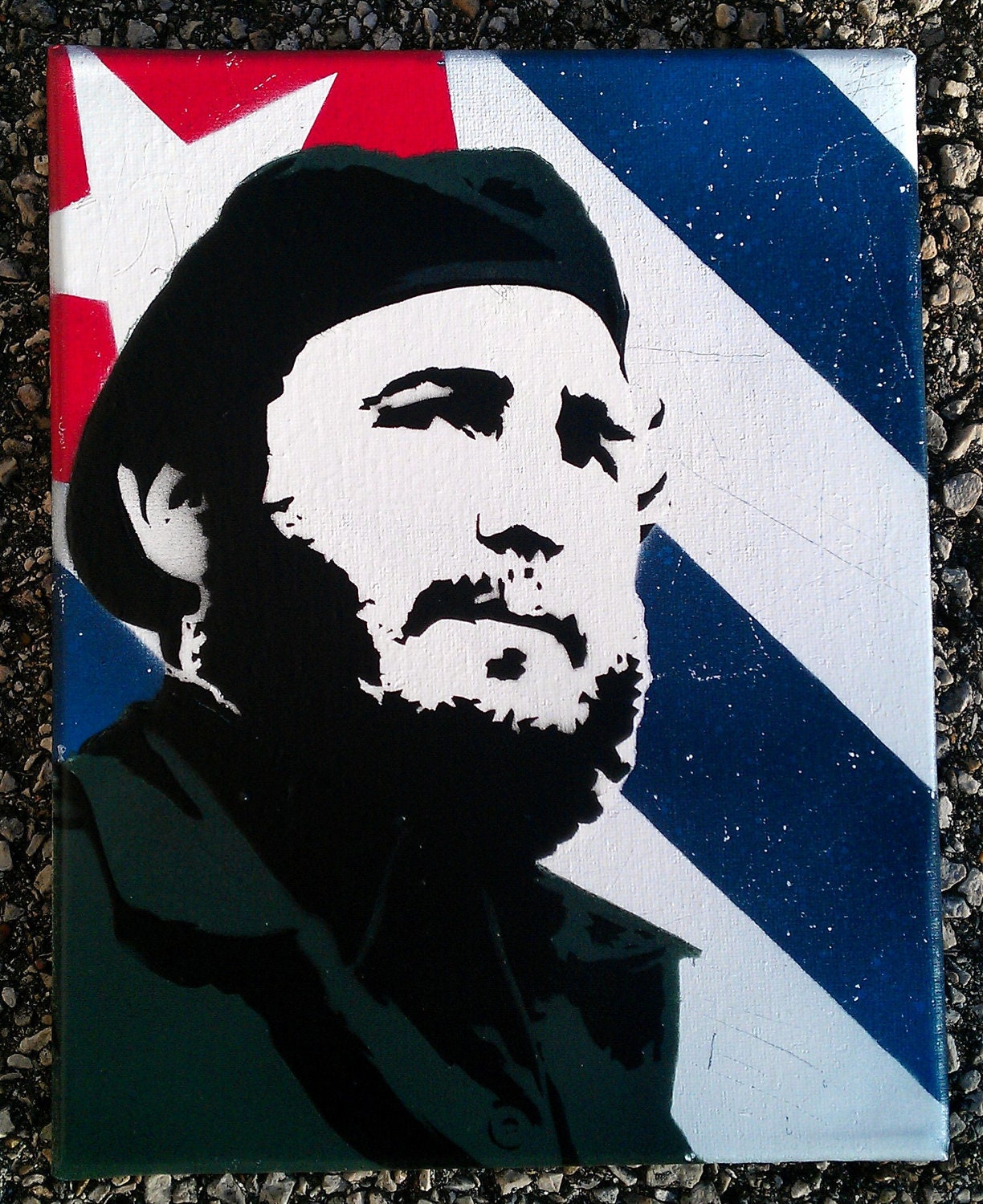 Fidel Castro Cuban Flag Original Stencil Art Painting Street