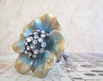Wine Bottle Stopper - Golden Turquoise Jeweled Flower Wine Stopper