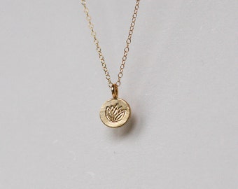 Lotus Necklace, Gold Lotus Round Disc Necklace, Lotus Charm, Lotus Pendant,Buddhist necklace
