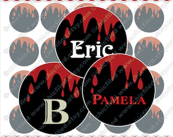 Editable JPG Bottle cap images True Blood Drops Black Red circles Halloween Printable Bottle cap images 4x6" Digital Collage Sheet c00003-10