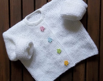Baby Knitting. Little Flower Garter Stitch Cardigan. Hand Knitting Pattern. PDF