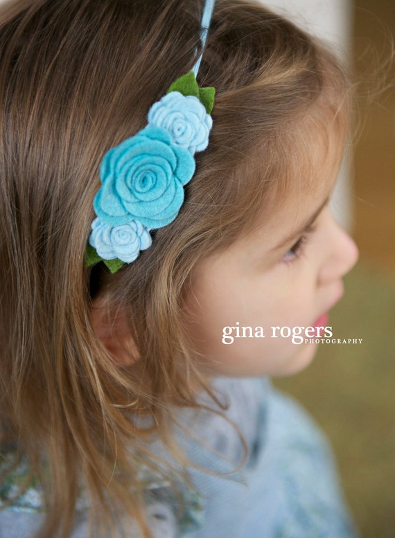 Items similar to Blue Felt Flower Headband Baby Flower Headbands For