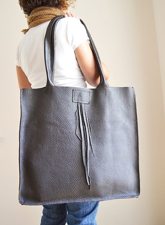 Items similar to Dark Brown Leather Extra Large Handmade Tote Bag Shoulder Bag Project Bag ...