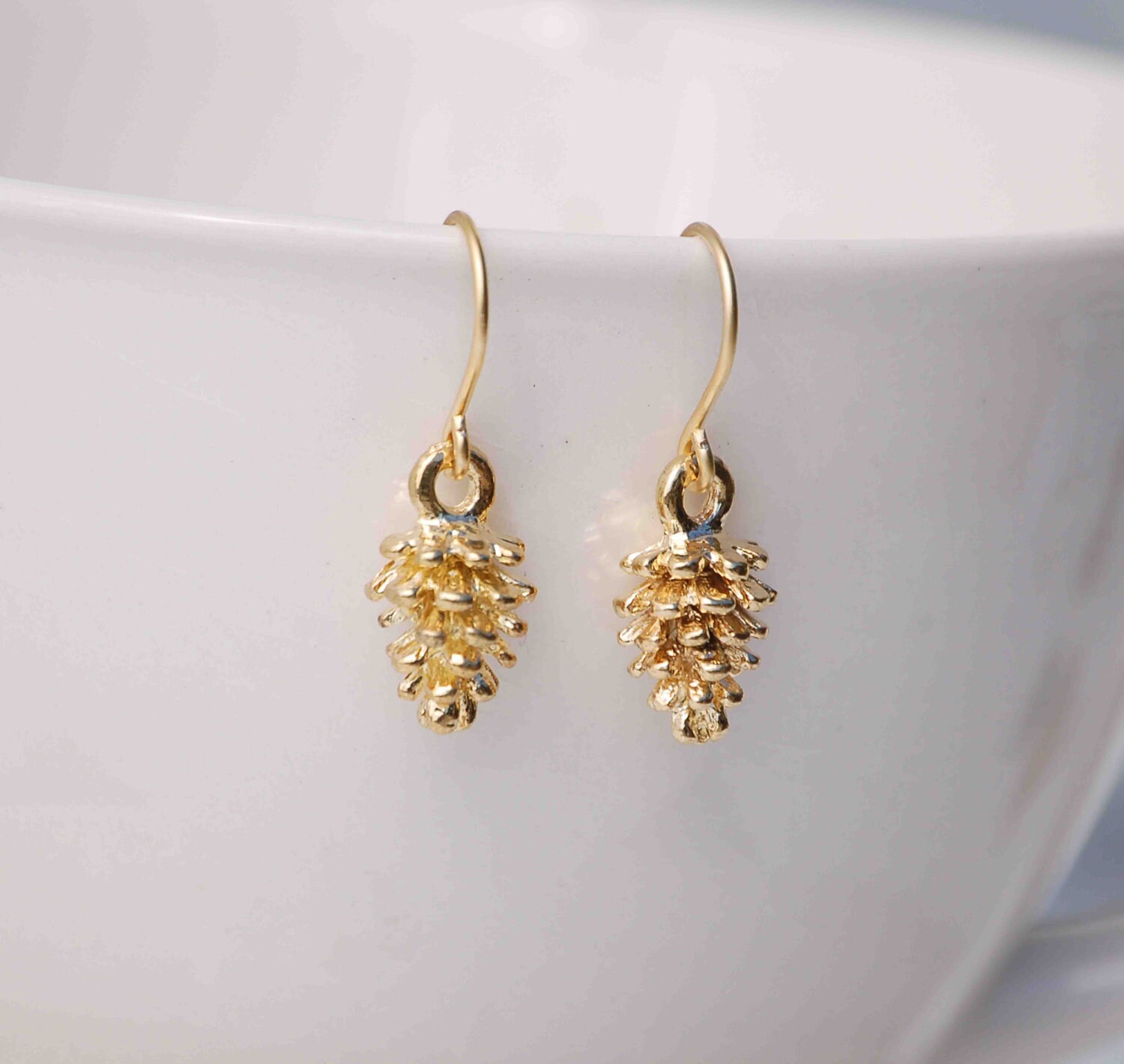 Gold PINE CONE Earrings Forest Woodland Tree by redtruckdesigns