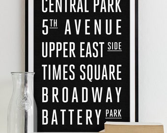 New York Subway Sign Art Subway Print Bus Roll City Poster - Modern Home Decor