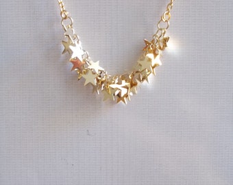 Gold star necklace. Silver stars necklace. Tiny sparkling little stars. Gold or Silver necklace stars