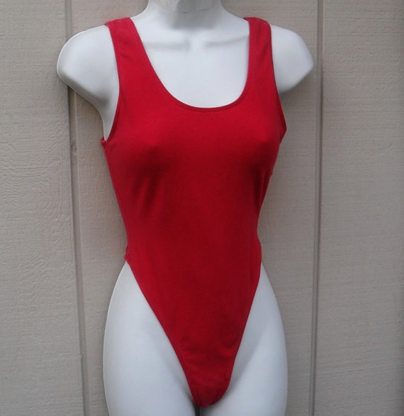 RESERVED Red Thong Leotard 1980s Cotton Spa