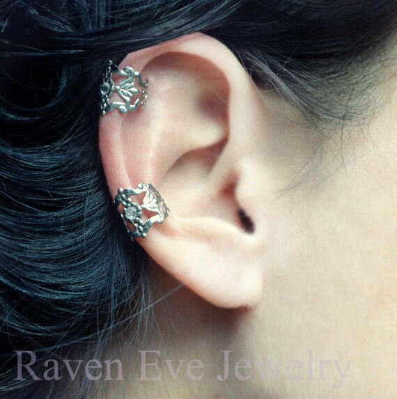 Ear Cuff Gothic Silver Tone Crystal stone accent Earring No
