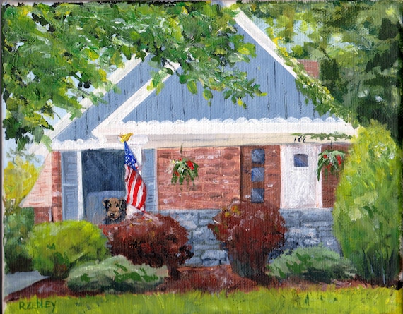 Cute House portrait painting, 8 x 10, oil on canvas