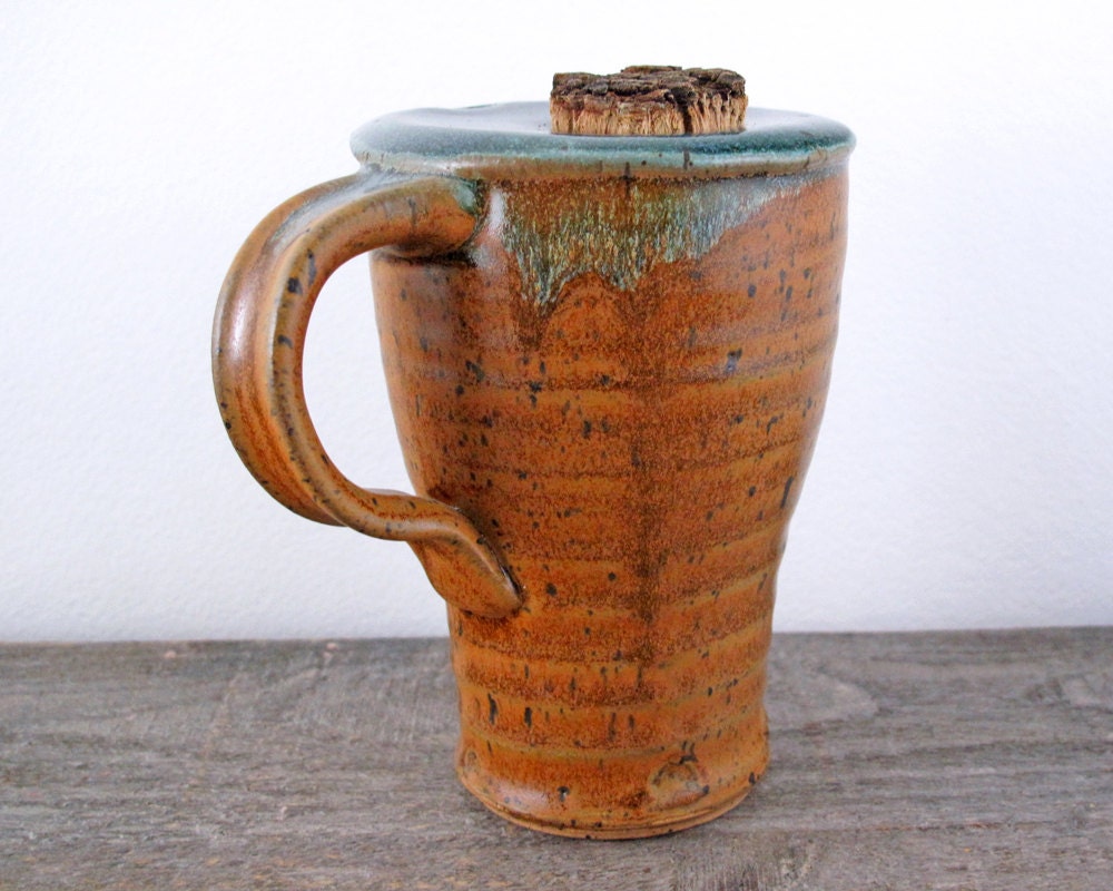  Ceramic  Travel Mug  Handmade Stoneware Pottery Caramel
