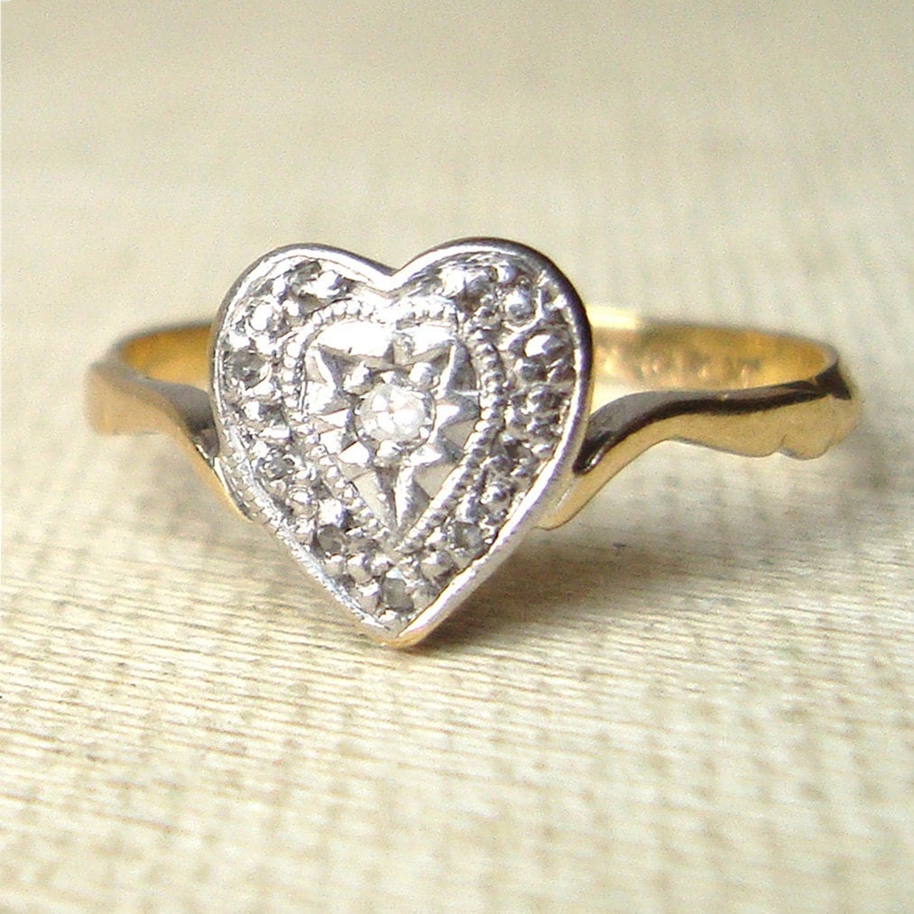 Antique Diamond Heart Engagement Ring Vintage Diamond Heart