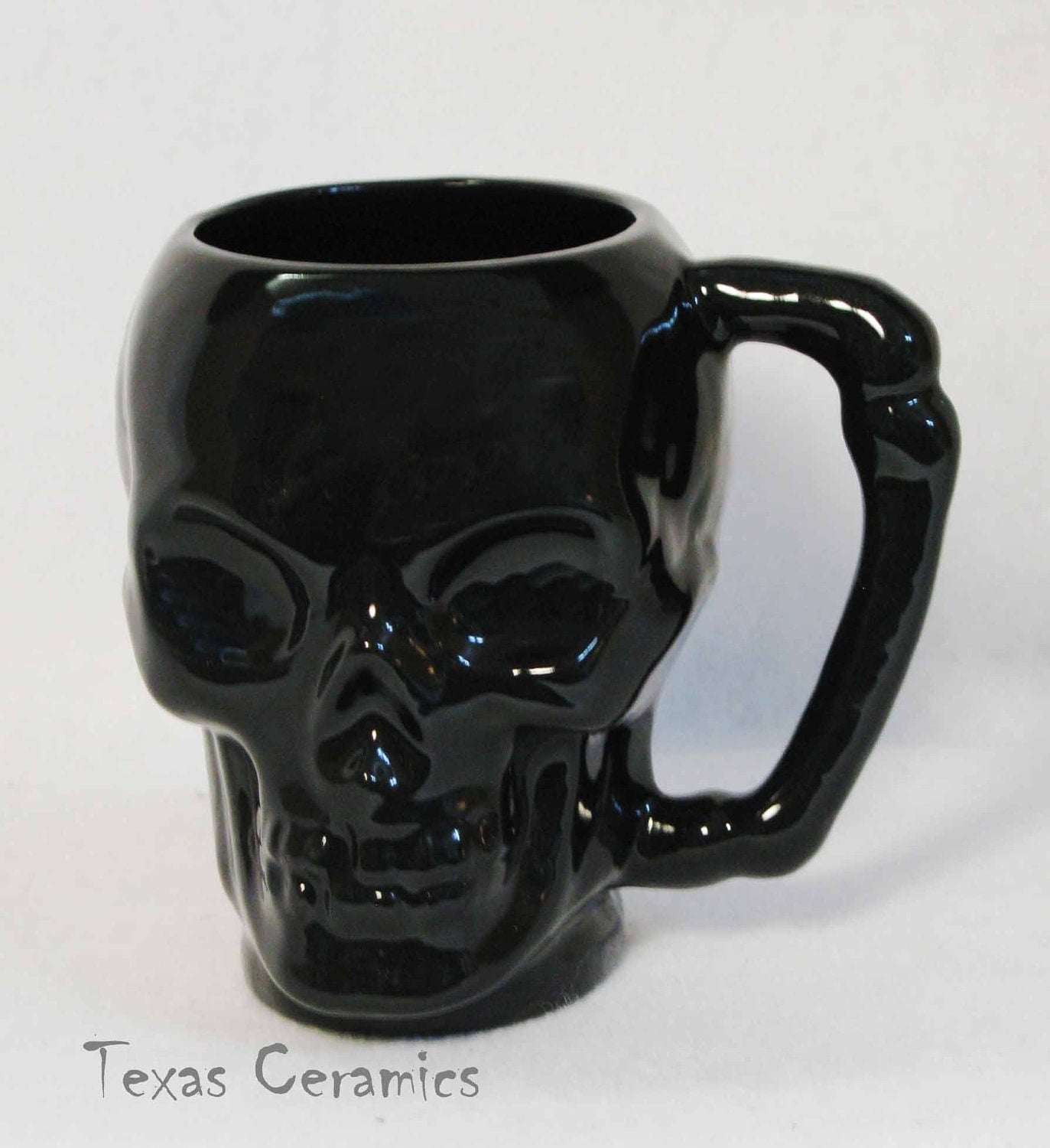 Ceramic Black Skull Mug or Cup with Bone Style by