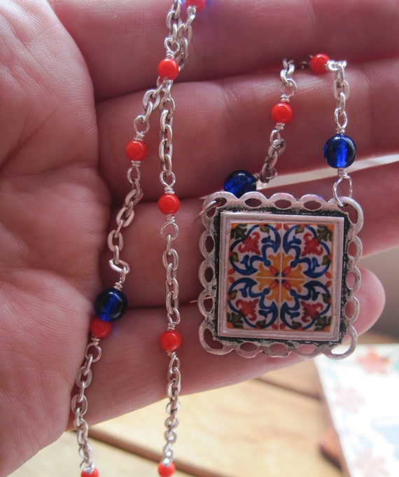 Portuguese jewelry Portuguese tile necklace Statement